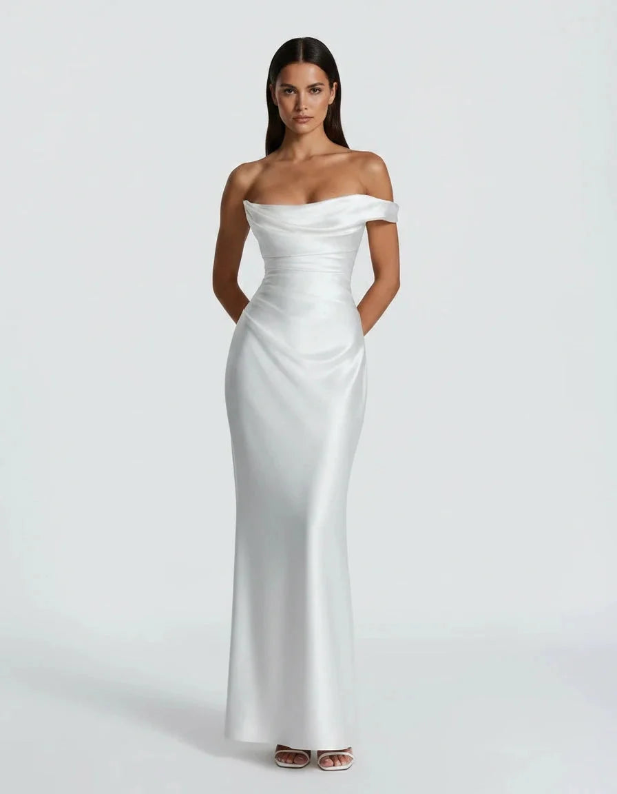 Amarante · La Robe En Satin Drapée À Une Épaule — Blanc, photo 21